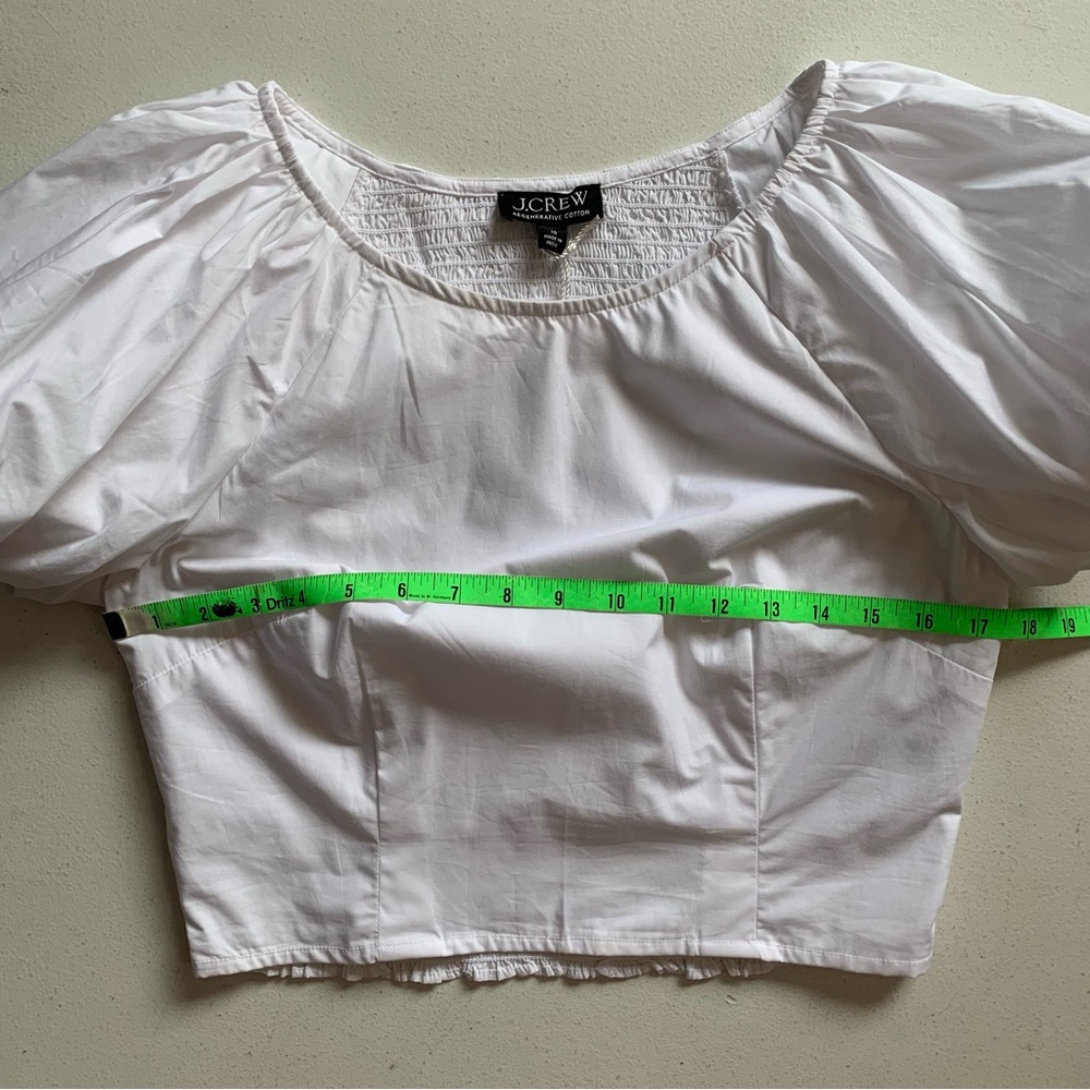J Crew Size 10 White Cropped Fitted Puff Sleeve Blouse Top  Smocked Back NWT - Picture 14 of 17